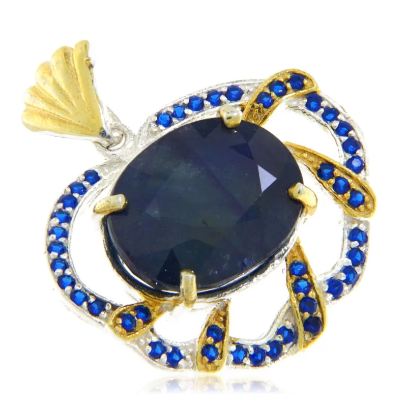Pandantiv Argint 925 Accente Aurite Safir Natural Cubic Zirconia - Stralucire si Distinctie