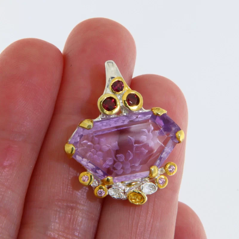Pandantiv Argint 925 Accente Aurite Ametist Granat Naturale - Stil si Autenticitate