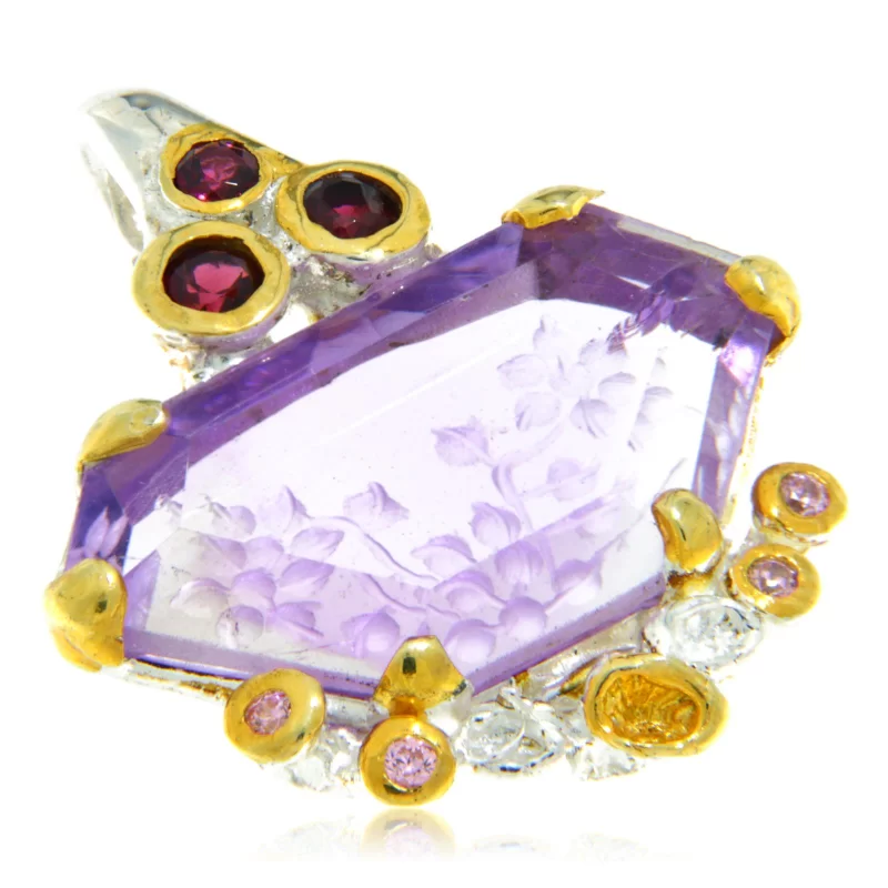 Pandantiv Argint 925 Accente Aurite Ametist Granat Naturale - Stil si Autenticitate