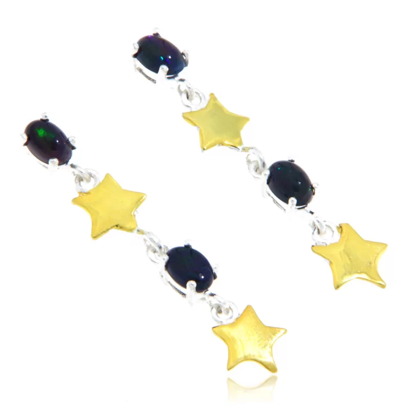 Cercei Argint 925 Accente aurite Opal Negru Natural - Mister si Eleganta