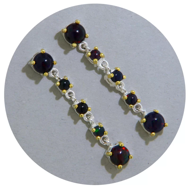 Cercei Argint 925 Accente Aurite Opal Negru Natural - Stil si Rafinament