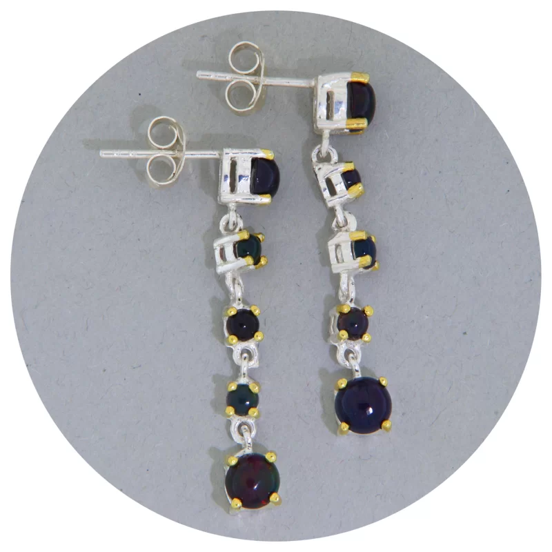Cercei Argint 925 Accente Aurite Opal Negru Natural - Stil si Rafinament