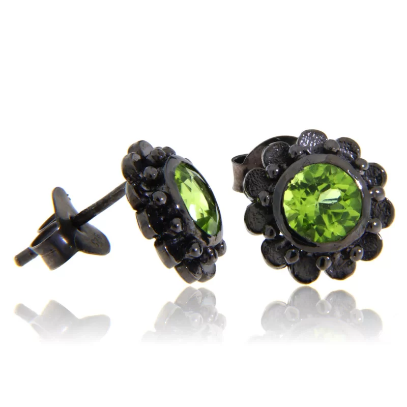 Cercei Argint 925 Rodiu Negru Peridot Natural - Sofisticat si Vibrant