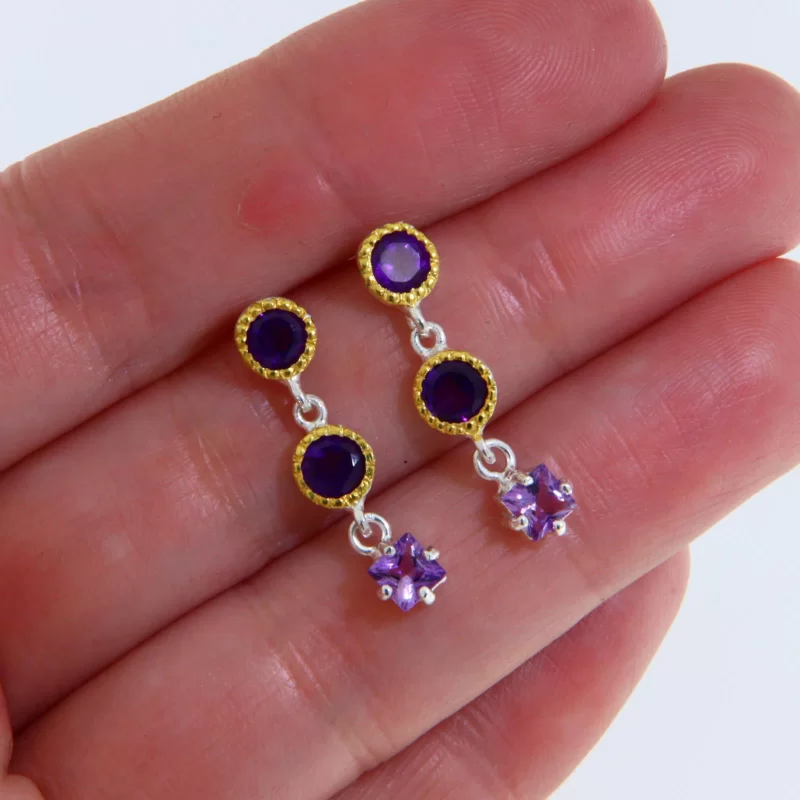 Cercei Argint 925 Accente aurite Ametist Natural - Lux si Armonie