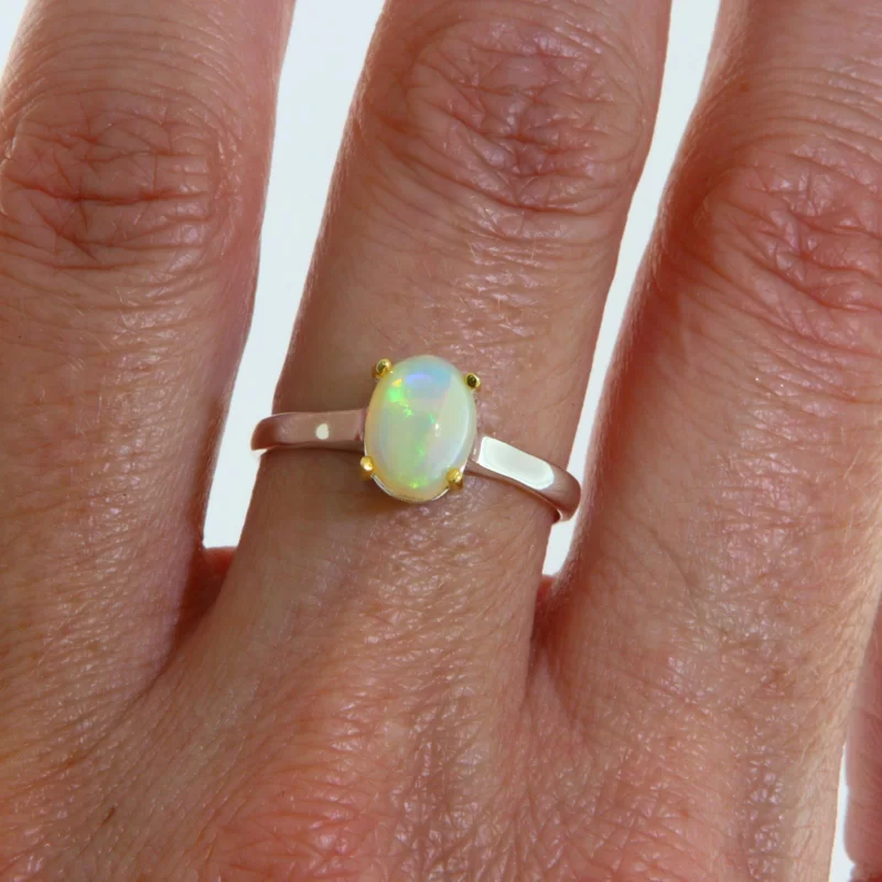 Inel Argint 925 Accente aurite Opal Natural - Eleganta si Magie