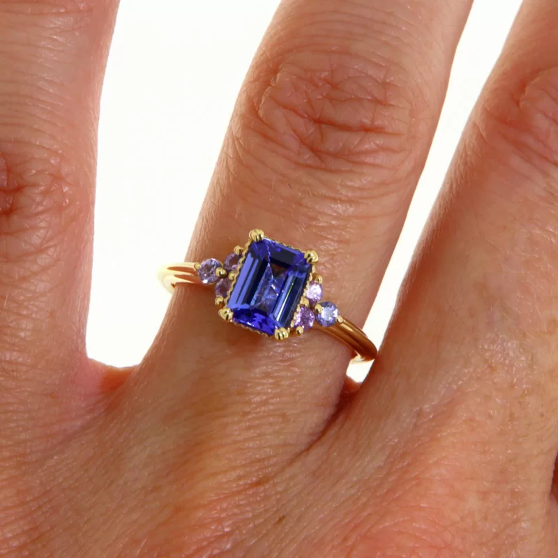 Inel Aur 14 k Tanzanit Safire Naturale - Frumusete Exclusiva