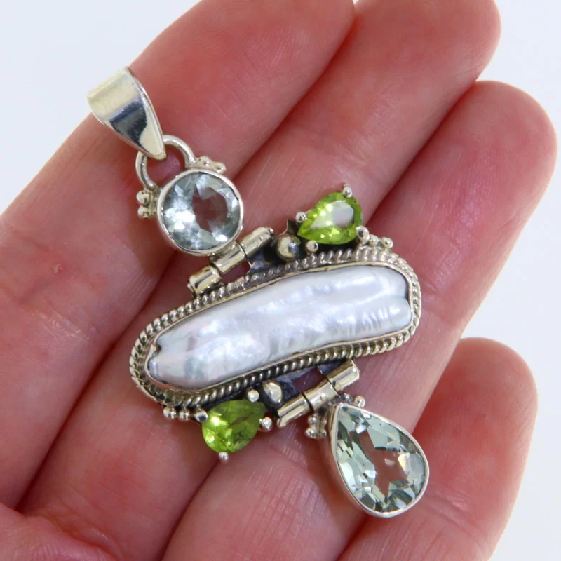 Pandant Argint 925 Perla de cultura Peridot Ametist Verde Naturale - Armonie si Eleganta