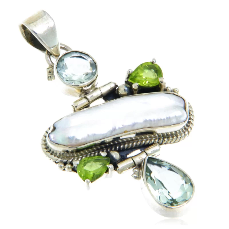 Pandant Argint 925 Perla de cultura Peridot Ametist Verde Naturale - Armonie si Eleganta