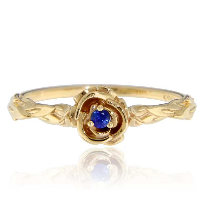 Inel Aur 14k Galben Safir Albastru de Ceylon Natural Trandafir - Blue Velvet Eternal