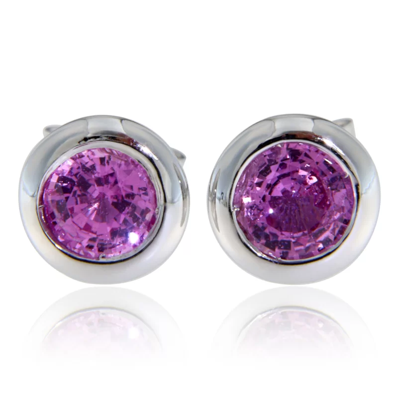 Cercei Aur Alb 14k Stud Safir Roz Natural - Eleganta si Delicatete