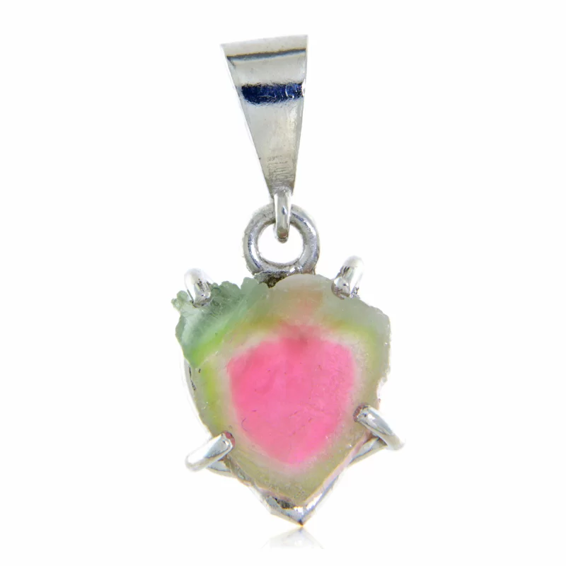 Pandantiv Argint 925 Turmalina Watermelon Pepene Verde Naturala - Energie si Armonie