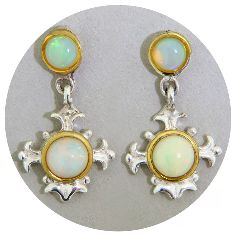 Cercei Argint 925 Accente Aurite Opal Natural - Eleganta Subtila si Luminoasa