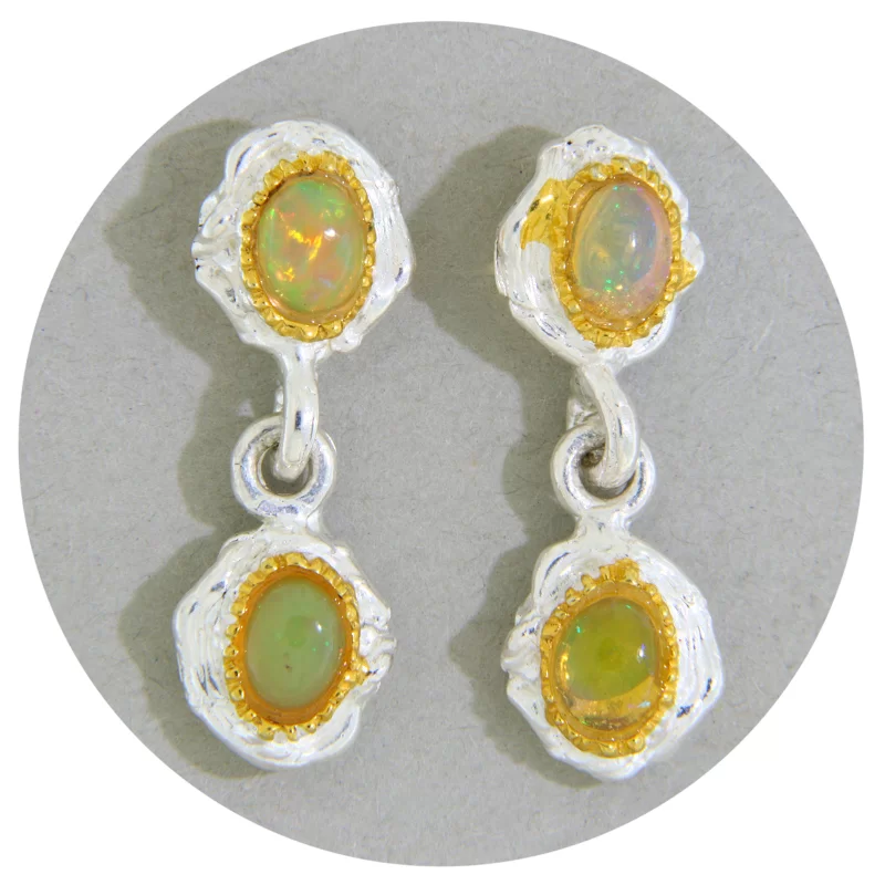 Cercei Argint 925 Accente Aurite Opal Natural - Stralucire Naturala si Eleganta
