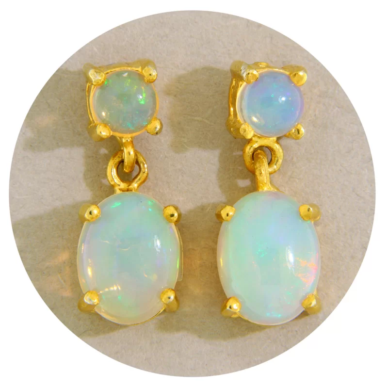 Cercei Argint 925 Auriti Opal Natural - Rafinament si Stralucire Diafana