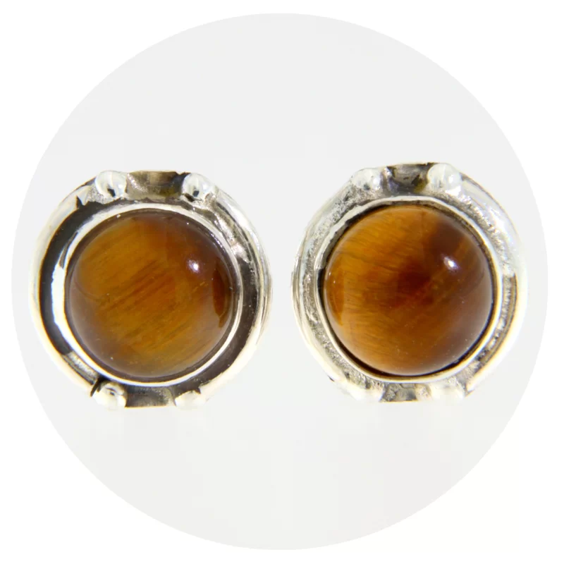 Cercei Argint 925 Stud Surub Ochi de Tigru Natural - Finete si Protectie