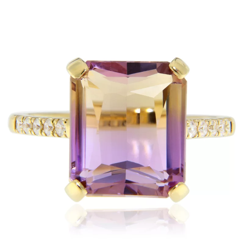 Inel Aur Galben 14k Ametrin Diamante Naturale - Stralucire Distinctiva