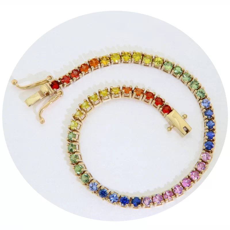 Bratara Tennis Aur Galben 14k Safire Multicolore Naturale Lucrata Manual - Lux si Rafinament