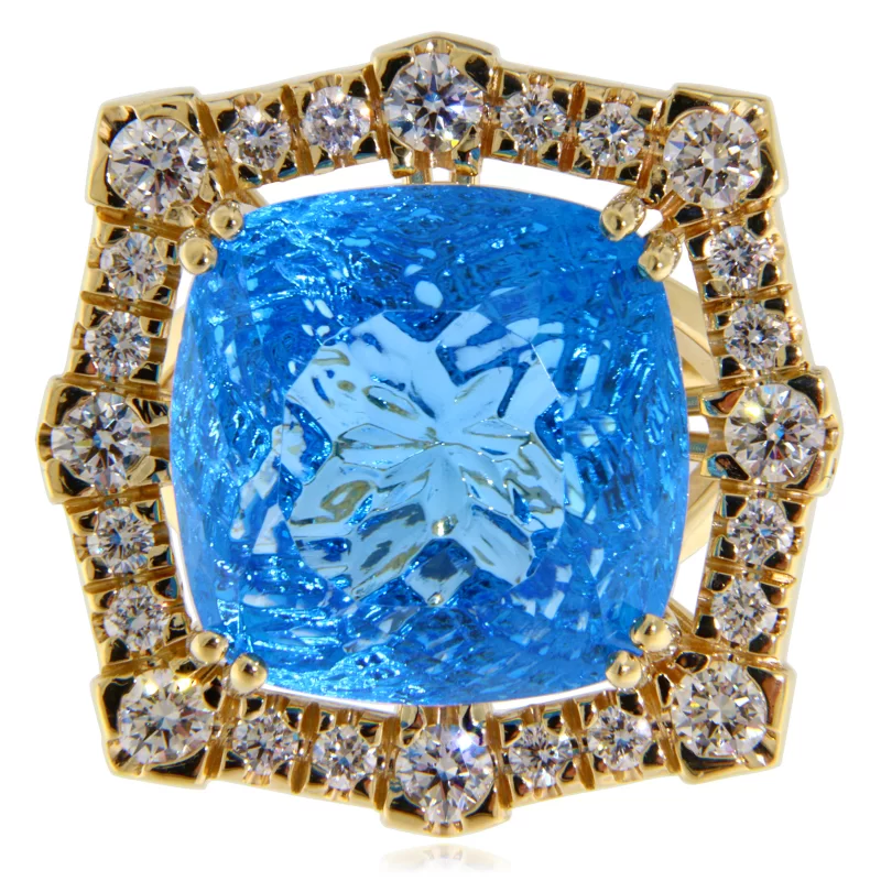 Inel Aur Galben 14k Topaz Swiss Blue Diamante - Stralucire Captivanta