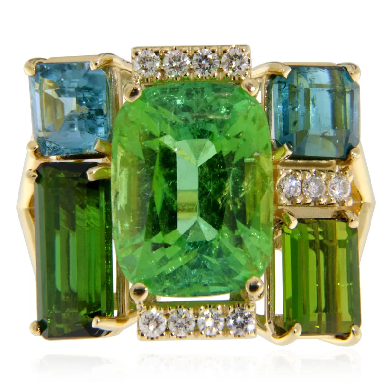 Inel Masiv Aur Galben 14k Turmalina Diamante Naturale - Eleganta Impunatoare