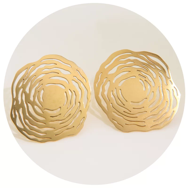 Cercei Aur Galben 14 k Flori Abstracte - Eleganta Moderna