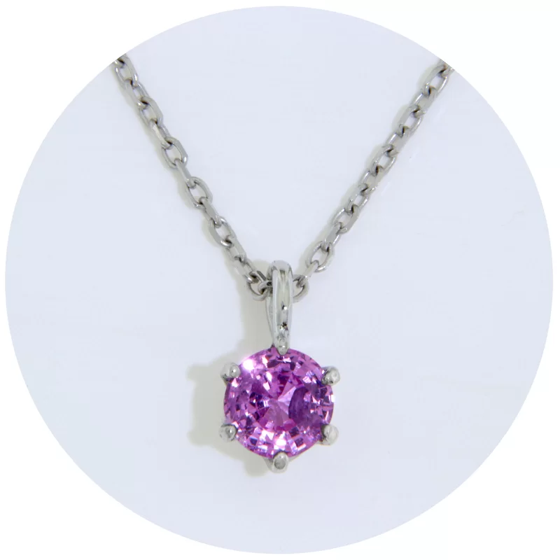 Pandantiv cu Lant nedetasabil Aur Alb 14 k Safir Roz Natural - Eleganta si Delicatete