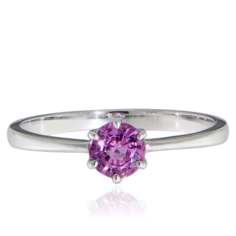 Inel Aur Alb 14 k Safir Roz Natural - Eleganta si Feminitate
