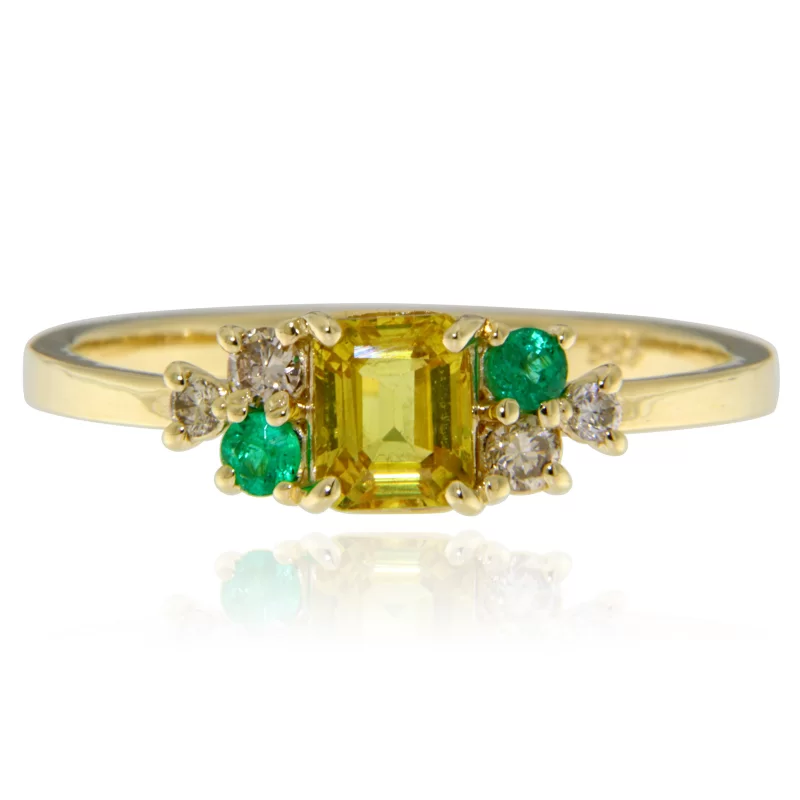 Inel Aur 14k Safir Galben Smaralde Diamante Naturale - Vibrant si Rafinat
