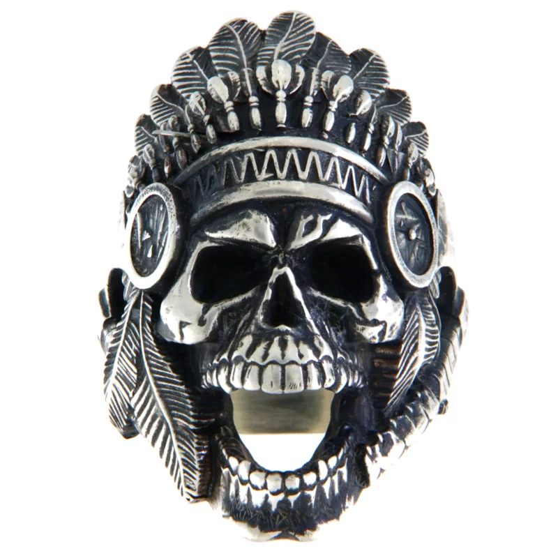 Ghiul Masiv Argint 925 Oxidat Tomahawk Skull Native American - Spirit Razboinic