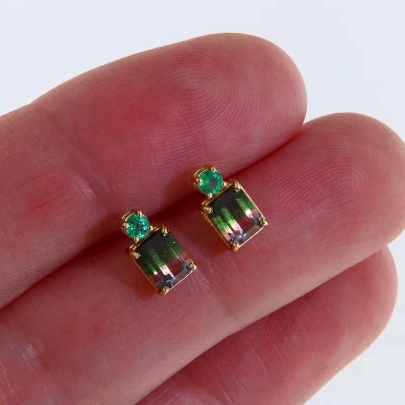 Cercei Aur 14k Turmaline Pepene Verde Watermelon Smarald Naturale - Culoare si Eleganta