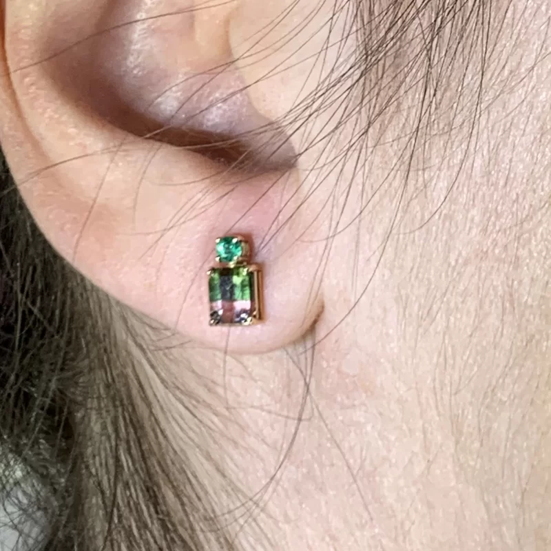 Cercei Aur 14k Turmaline Pepene Verde Watermelon Smarald Naturale - Culoare si Eleganta