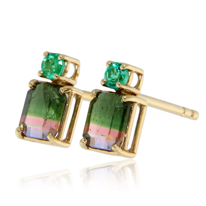 Cercei Aur 14k Turmaline Pepene Verde Watermelon Smarald Naturale - Culoare si Eleganta