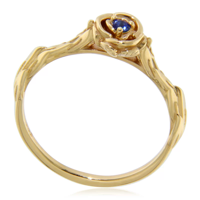 Inel Aur 14k Galben Safir Albastru de Ceylon Natural Trandafir - Blue Velvet Eternal