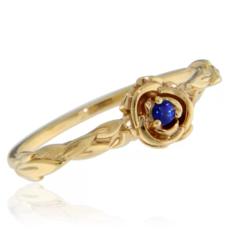 Inel Aur 14k Galben Safir Albastru de Ceylon Natural Trandafir - Blue Velvet Eternal
