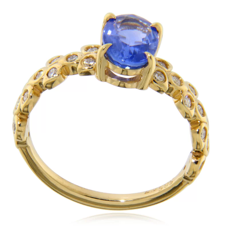 Inel Aur 14k Safir Albastru de Ceylon Diamante Naturale - Lux si Rafinament