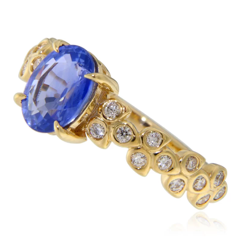 Inel Aur 14k Safir Albastru de Ceylon Diamante Naturale - Lux si Rafinament