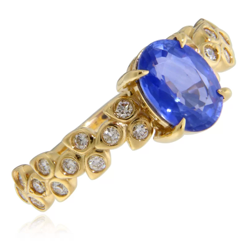Inel Aur 14k Safir Albastru de Ceylon Diamante Naturale - Lux si Rafinament