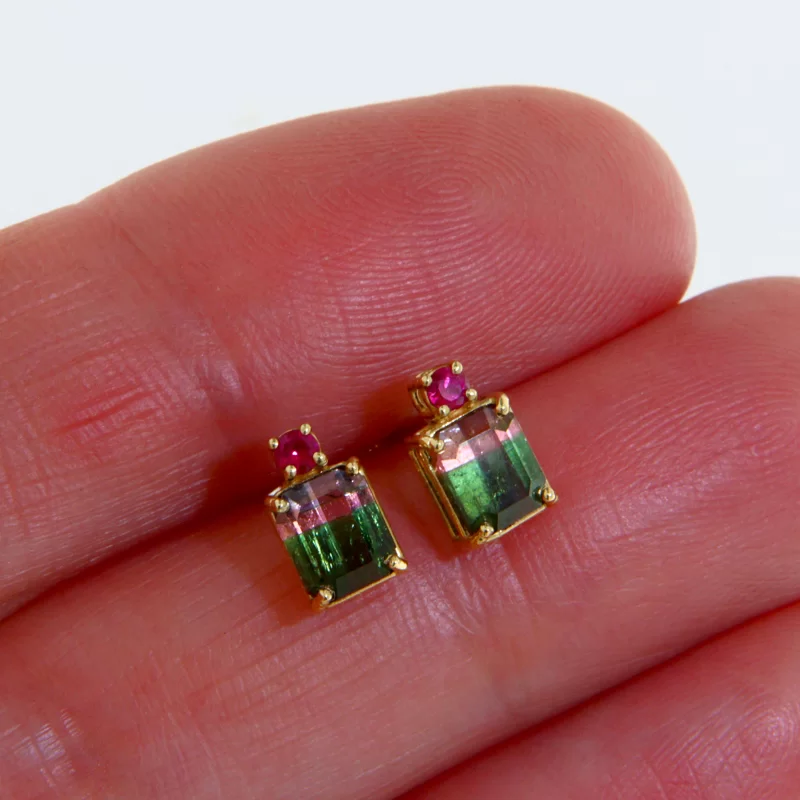 Cercei Aur 14k Turmalina Watermelorn Pepene Verde Rubin Naturale - Stralucire si Rafinament