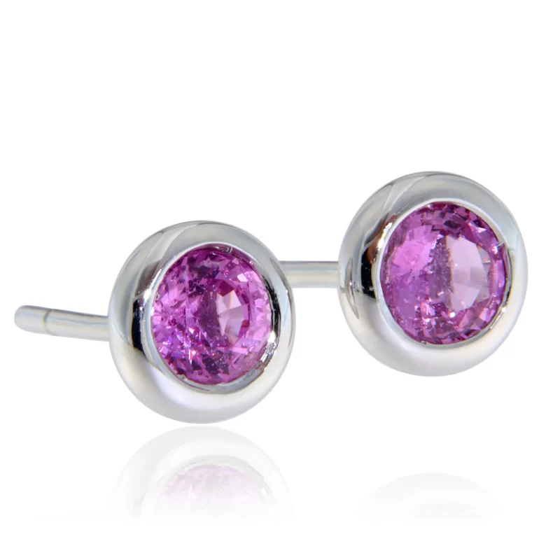 Cercei Aur Alb 14k Stud Safir Roz Natural - Eleganta si Delicatete