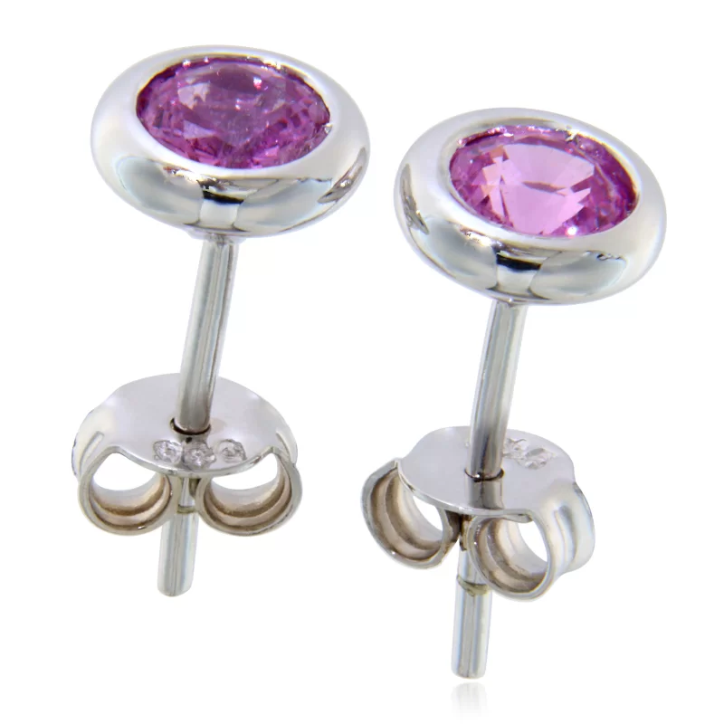 Cercei Aur Alb 14k Stud Safir Roz Natural - Eleganta si Delicatete