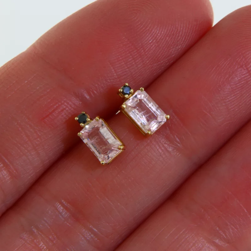 Cercei Aur 14k Morganite Diamante Negre Naturale - Eleganta si Contrast