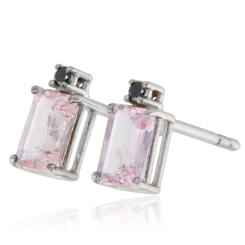 Cercei Aur 14k Morganite Diamante Negre Naturale - Eleganta si Contrast