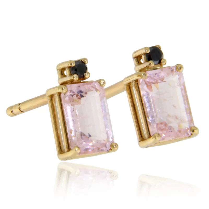 Cercei Aur 14k Morganite Diamante Negre Naturale - Eleganta si Contrast