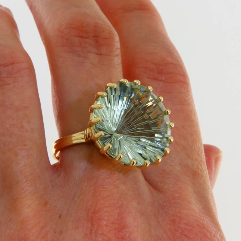 Inel Aur 14k Galben Ametist Verde (Prasiolit sau Vermarin) Natural - Eleganta si Rafinament