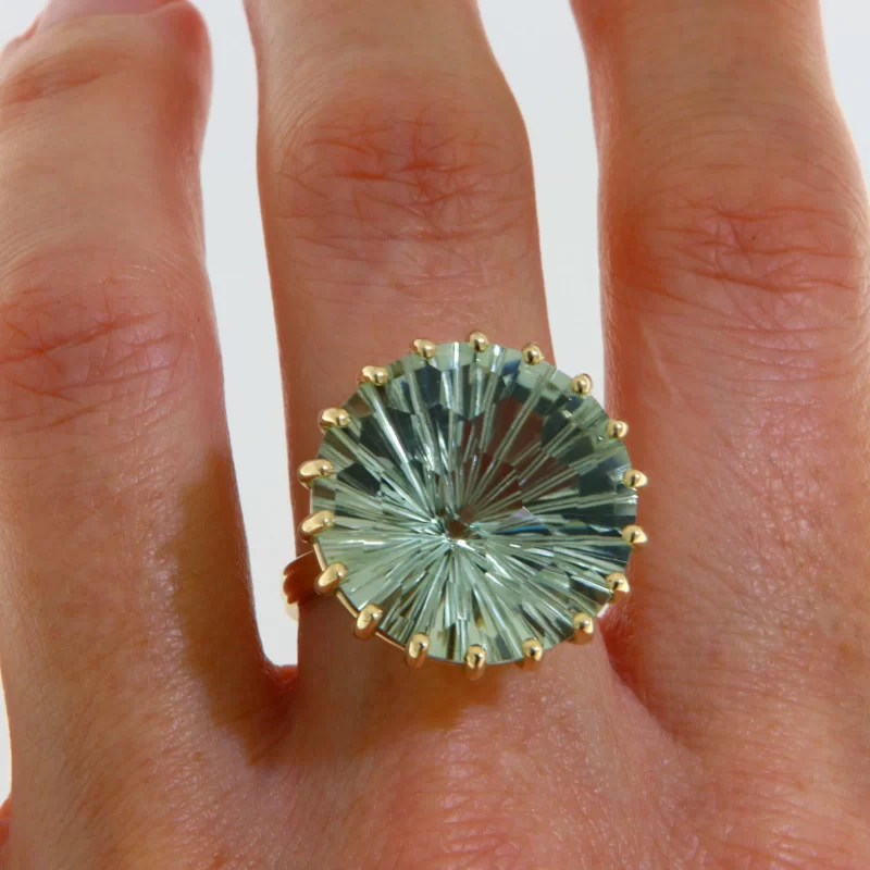 Inel Aur 14k Galben Ametist Verde (Prasiolit sau Vermarin) Natural - Eleganta si Rafinament