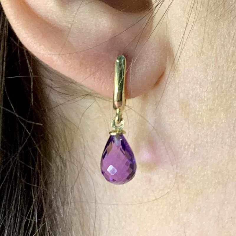 Cercei Aur Galben 14k Ametist Natural Briolete - Rafinament si Culoare