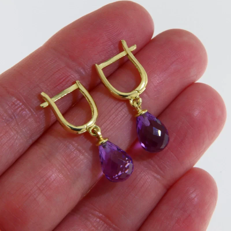 Cercei Aur Galben 14k Ametist Natural Briolete - Rafinament si Culoare