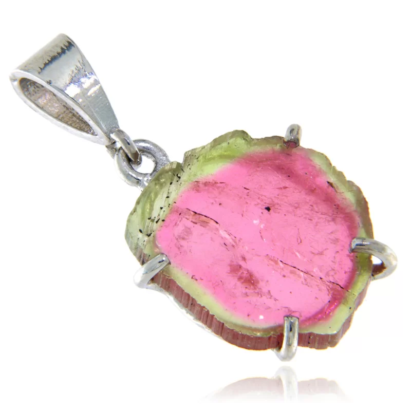 Pandantiv Argint 925 Turmalina Watermelon Pepene Verde Naturala - Eleganta si Energie Pozitiva