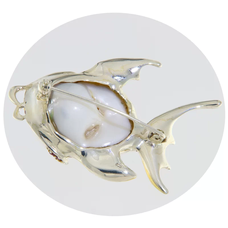 Brosa Argint 925 Accente Aurite Perla Baroque Granat Rodolit Naturale - Eleganta si Sofisticata