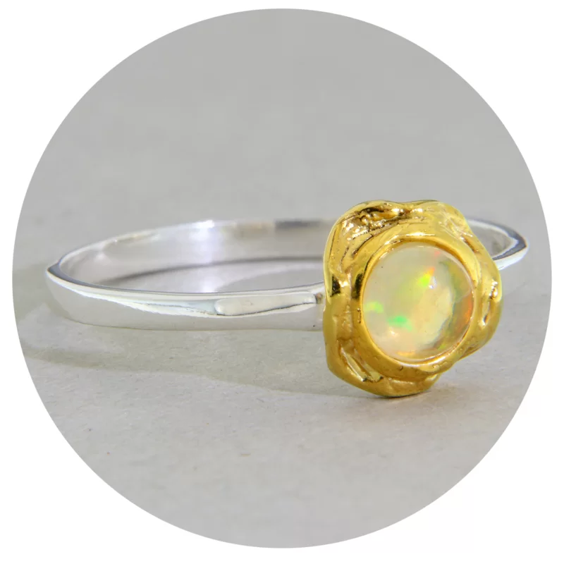 Inel Argint 925 Accente Aurite Opal Natural - Energie si Rafinament