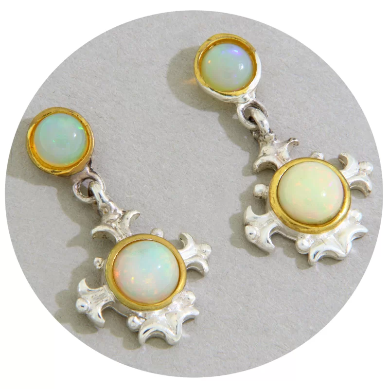 Cercei Argint 925 Accente Aurite Opal Natural - Eleganta Subtila si Luminoasa